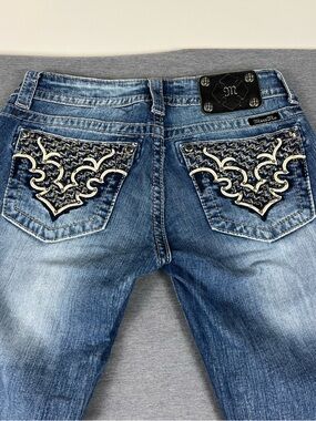 Miss Me Blue Denim Skinny Jeans with Embroidered Back Pockets